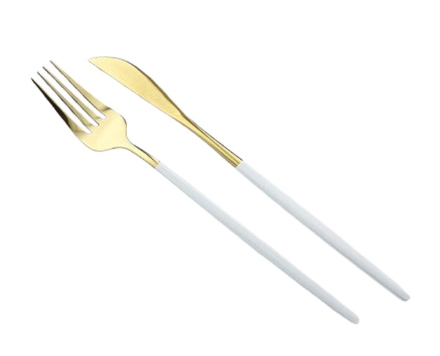 Knife and Fork Set White-Gold 24 Pieces